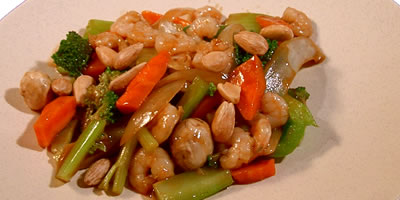 Shrimps with Vegetables and Almonds Chinese Food